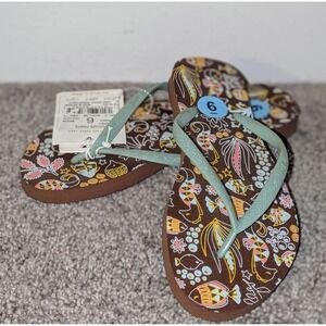 Reef Escape Prints Under The Sea Brown Flip‎ Flops Sandals Women's Size 6 NWT
